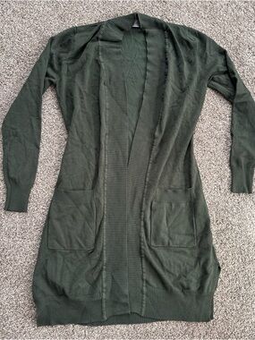 Cielo Dark Green Open-Front Pocketed Women's Small Cardigan Sweater